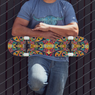 Colour Symphony Mandala – Bold Psychedelic Floral Skateboard