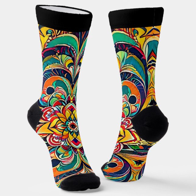 Colour Symphony Mandala – Bold Psychedelic Floral Socks (Angled)