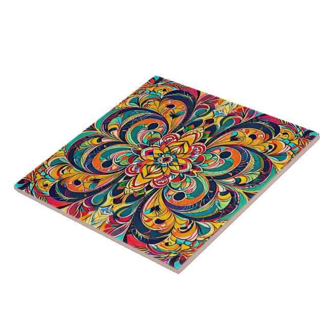 Colour Symphony Mandala – Bold Psychedelic Floral Tile (Side)