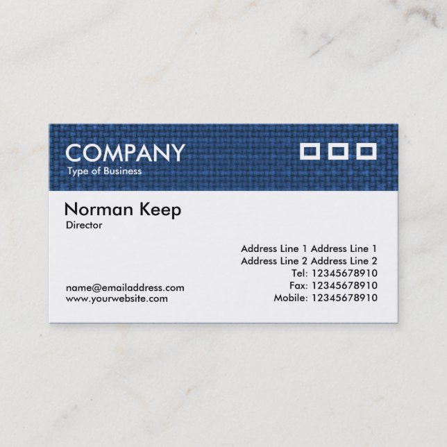 Colour Textured Header - Blue Fabric Business Card (Front)