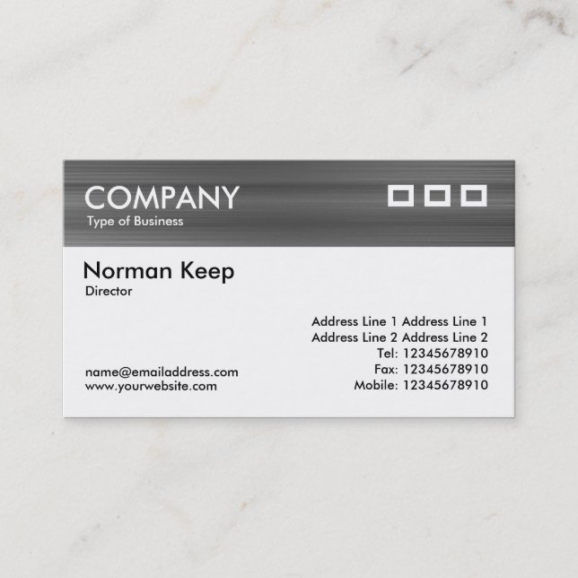 Colour Textured Header - Brushed Metal Business Card (Front)
