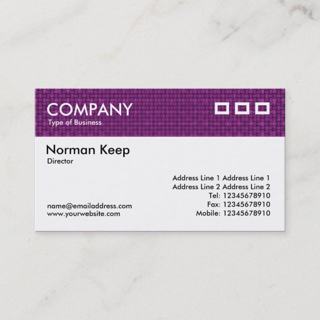 Colour Textured Header - Deep Magenta Purple Fabri Business Card (Front)