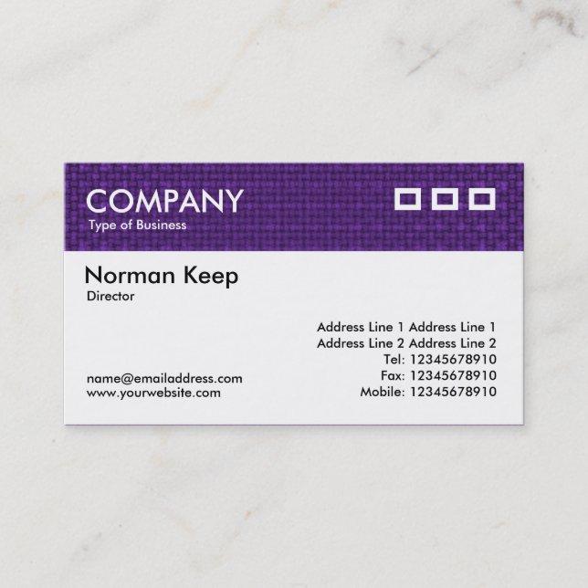 Colour Textured Header - Deep Violet Fabric Business Card (Front)