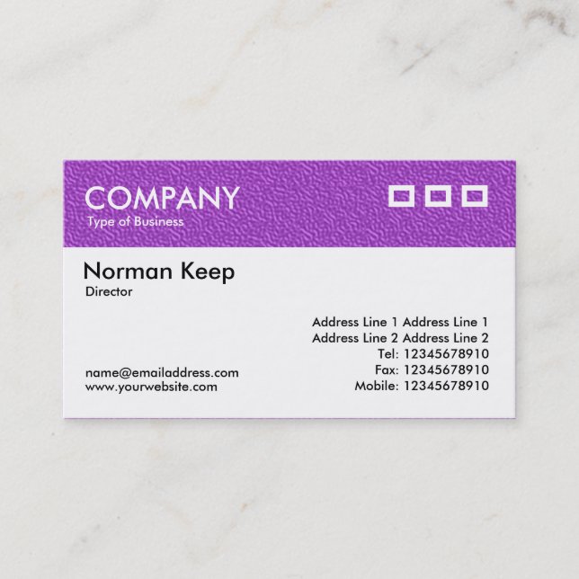 Colour Textured Header - Purple Embossed Tex Business Card (Front)