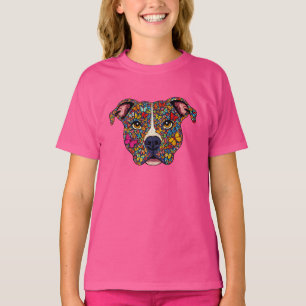 Colour Therapy Butterfly Dog Portrait Pitbull Girl T-Shirt