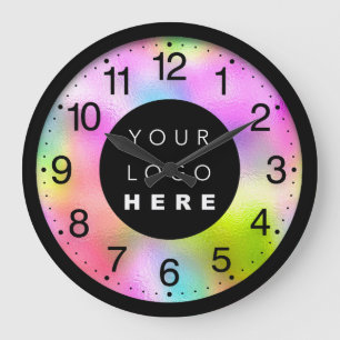 Colour Therapy Holographic Pink Modern Custom Logo Large Clock