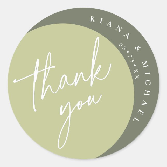 Colour Tones Wedding Thank You Green ID901  Classic Round Sticker (Front)