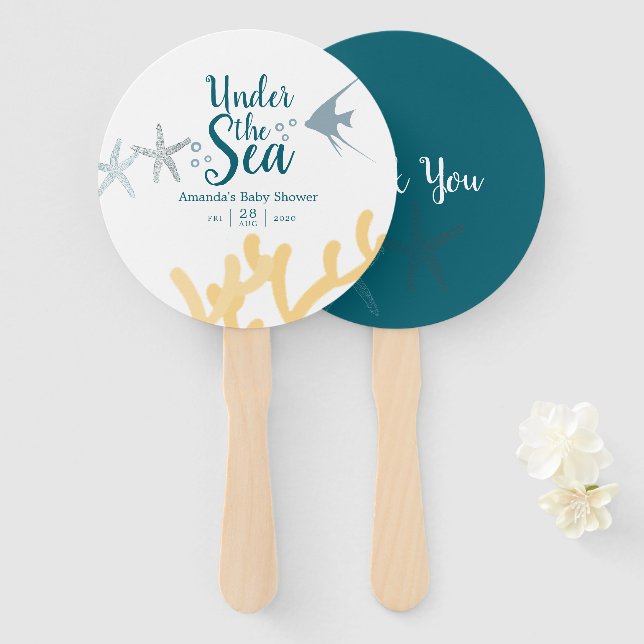 Colour trend Under the Sea Ocean themed Baby Showe Hand Fan (Front and Back)