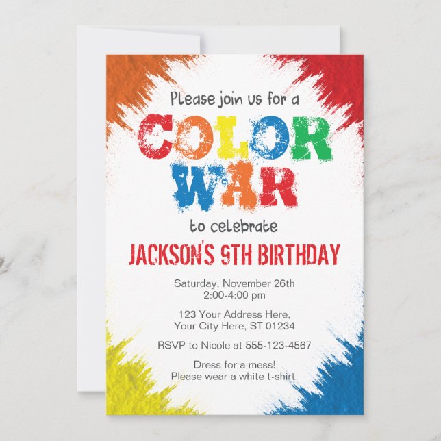 Colour War Birthday Invitation | Colour Run (Front)