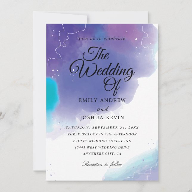 colour wash | teal and purple wedding invitations (Front)