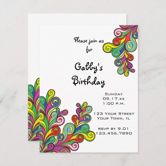 Colour Waves Birthday Party Invitation (Front/Back)