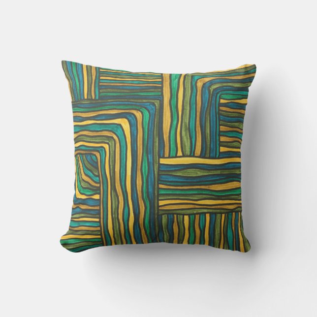 Colour Weave Blue Green-Modern Geometric Pattern Cushion (Front)