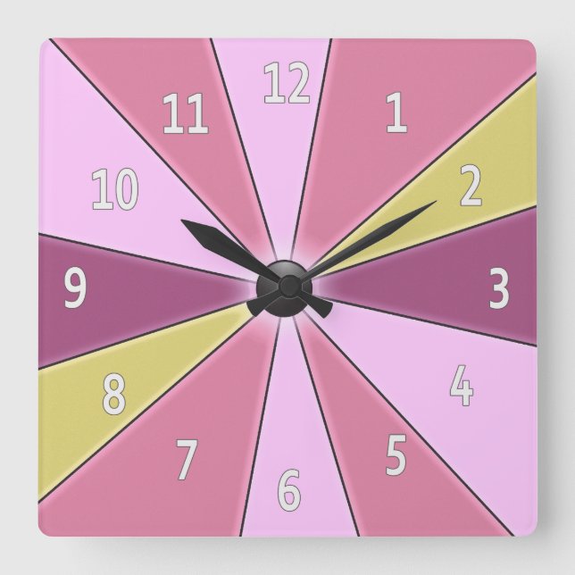 Colour Wheel Pink Square Wall Clock (Front)