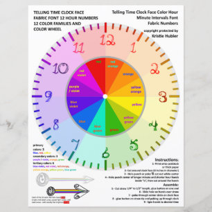 Colour Wheel Tell Time Fabric Font Numbers Clock