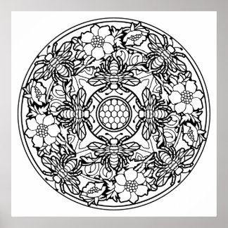 Colour Your Own Bees Mandala Colouring Poster