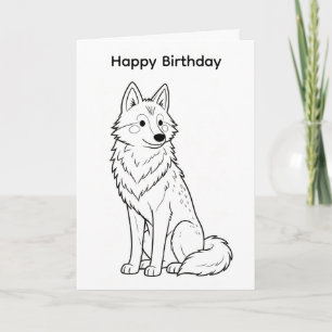 Colour your own birthday car wolf design card