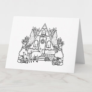 Colour Your Own Christmas Cottage and Deer Blank Thank You Card