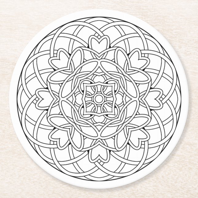 Colour Your Own Colouring Book Design Complex Round Paper Coaster (Front)