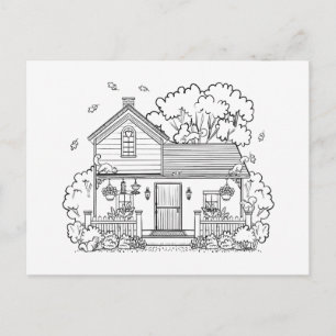 Colour Your Own Cosy House and Squirrels Blank Holiday Postcard