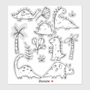Colour Your Own Cute Dinosaur Stickers