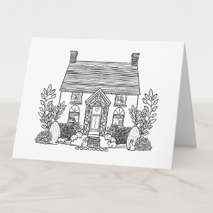 Colour Your Own Cute House with Rabbits Blank Thank You Card