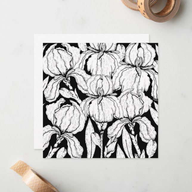 Colour Your Own Iris Flowers Card (Front/Back In Situ)