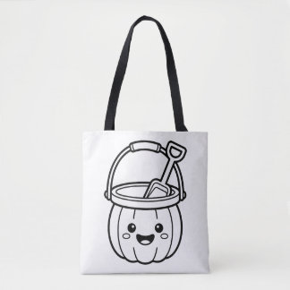 Colour Your Own Kawaii Pumpkin Sand Bucket Tote Bag