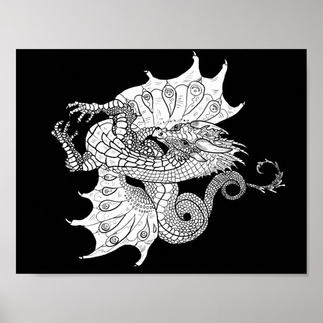 Colour your own Line Art Dragon Poster (Front)