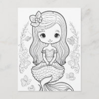 Colour Your Own Mermaid Black Line Drawing