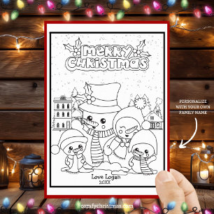 Colour Your Own Personalised Christmas Snowman Holiday Card