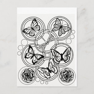 Colour your own post card garden butterfly flower