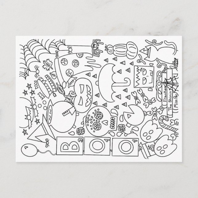 Colour Your Own Postcard - Halloween Doodle Collag (Front)