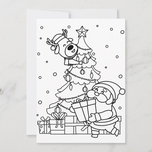 Colour Your Own Santa and Reindeer  Holiday Card (Front)