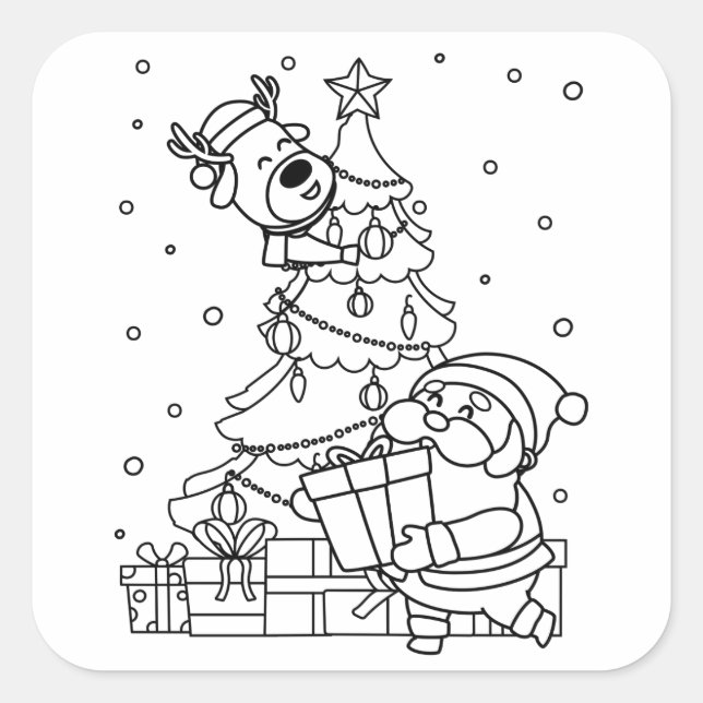 Colour Your Own Santa and Reindeer  Square Sticker (Front)