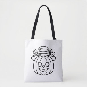 Colour Your Own Summer Pumpkin Straw Hat Tote Bag