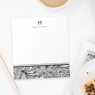 Colour Your Own Tropical Black and White Monogra Notepad