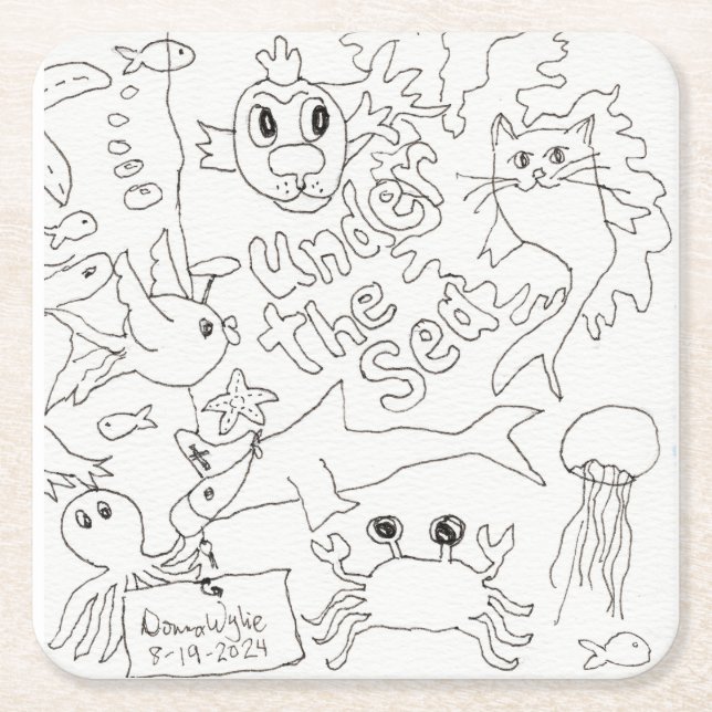 Colour Your Own -"Under the Sea" Square Paper Coaster (Front)