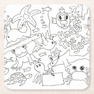 Colour Your Own -"Under the Sea" Square Paper Coaster
