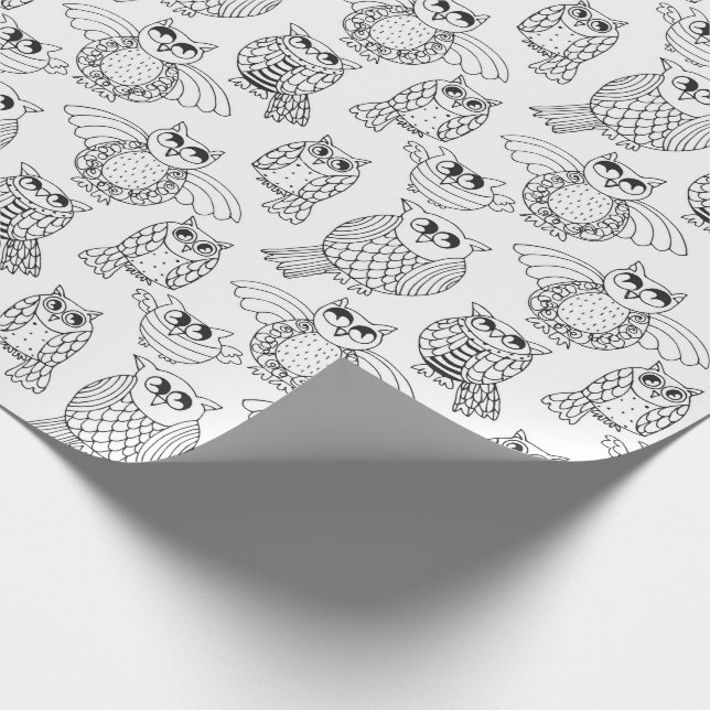 Colour Your Own Whimsical Owls Wrapping Paper (Corner)