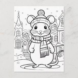 Colour Your Own! Winter Mouse Postcard