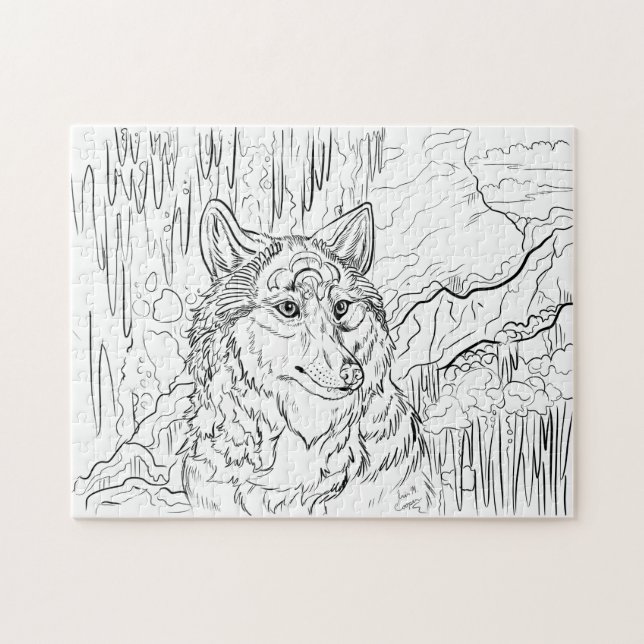 Colour Your Own Wolf Cavern Line Art Jigsaw Puzzle (Horizontal)