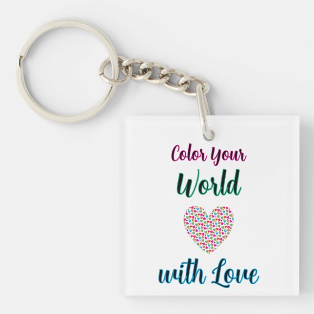 Colour Your World with Love - Vibrant Heart Design Key Ring (Front)