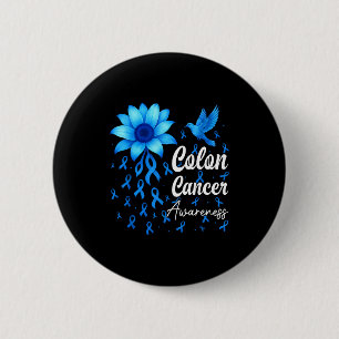 Colourectal blue ribbon sunflower colon cancer 6 cm round badge
