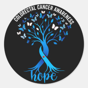 Colourectal cancer awareness blue ribbon tree classic round sticker
