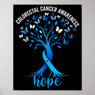 Colourectal cancer awareness blue ribbon tree poster