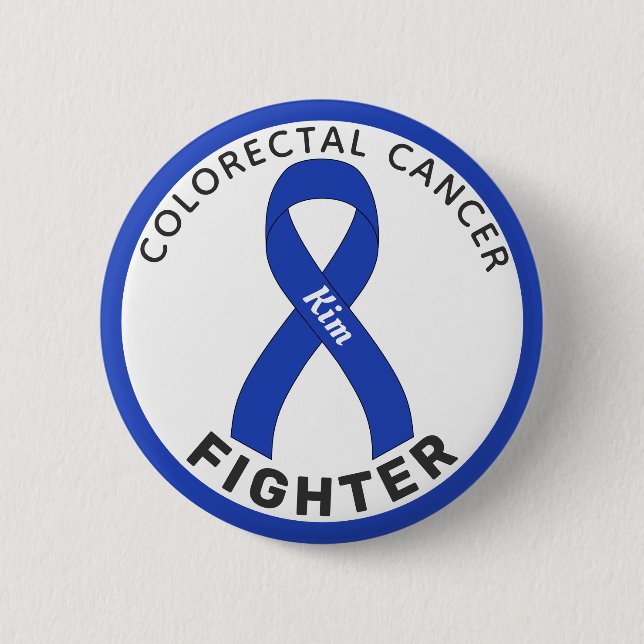 Colourectal Cancer Fighter Ribbon White Button (Front)