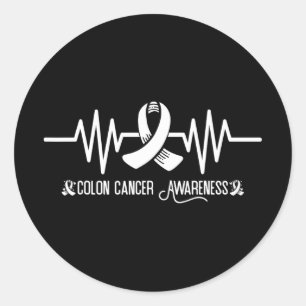 Colourectal Cancer Heartbeat Blue Colon Cancer Awa Classic Round Sticker