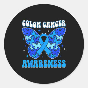 Colourectal colon cancer awareness blue ribbon classic round sticker