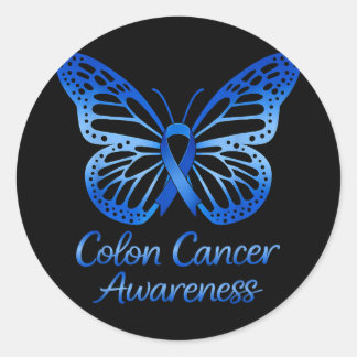 Colourectal colon cancer awareness blue ribbon classic round sticker