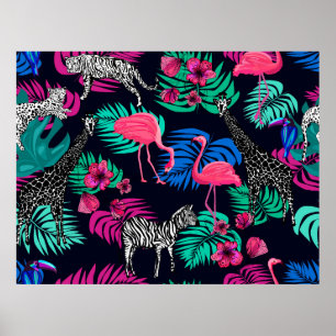 coloured african background, giraffe, leopard, tig poster